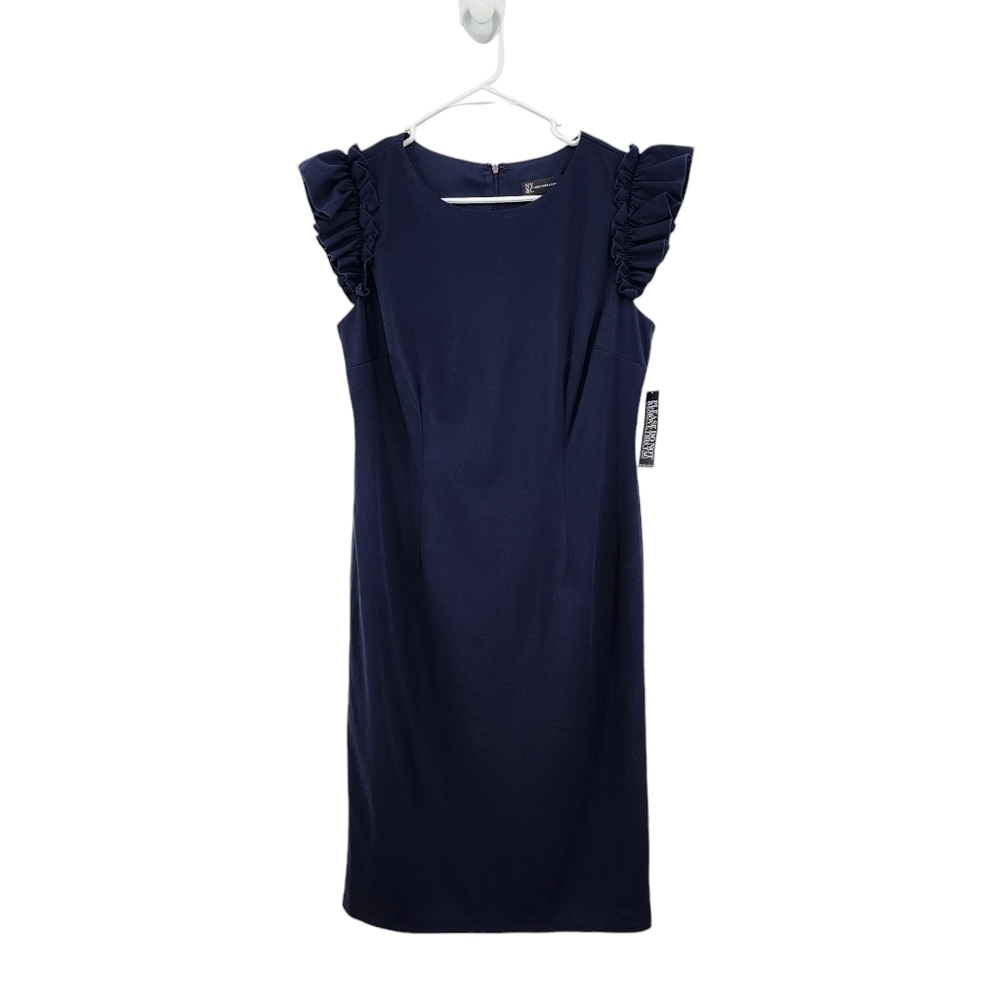 NY&Co Women's Poly Stretch  Flutter Sleeve Sheath Dress - M